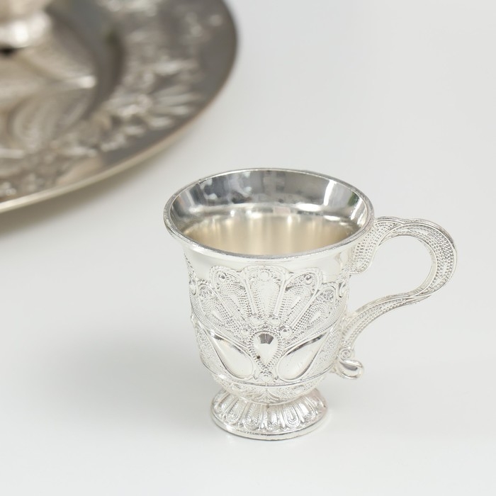 Набор винный кувшин, 6 бокалов и поднос "Стамбул. Медальон и узоры" серебро