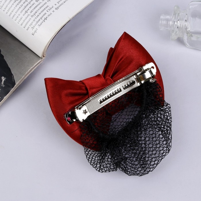 Заколка-автомат для волос Заколка-автомат для волос "Бантик" с сеточкой для пучка, d-10 см, бордо