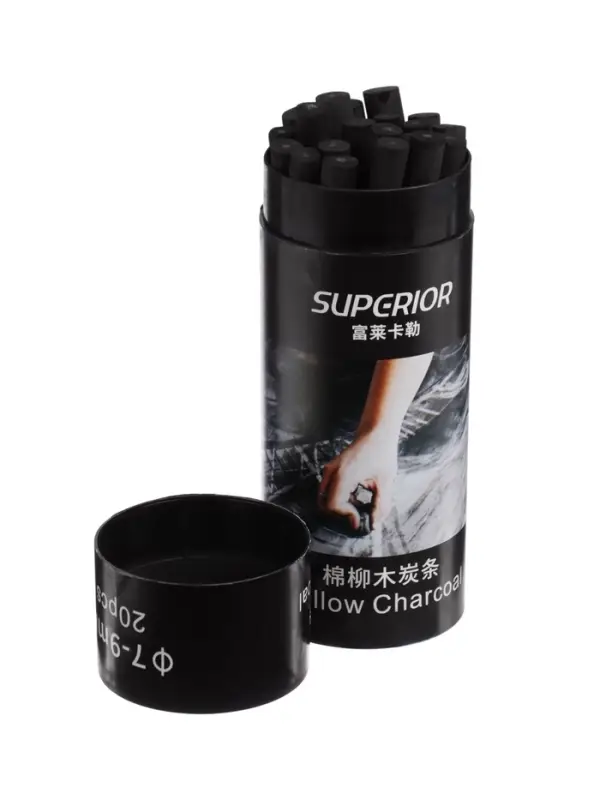 Уголь натуральный 20 штук, d=7-9 мм, в картонном тубусе, черный