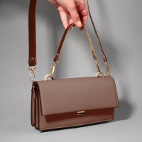 Ручка для сумки из натуральной кожи, с карабинами, 30 &plusmn; 2 см &times; 1,2 см, цвет коричневый/золотой