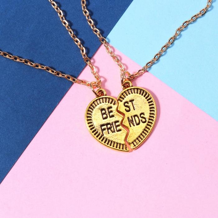 Кулоны &laquo;Неразлучники&raquo; best friends, сердце, цвет чернёное золото, 40 см