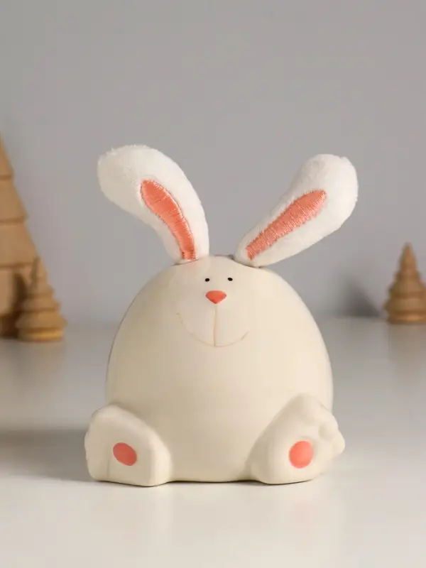 Сувенир керамика, текстиль "Зайчик круглый" белый 9х9,5х12 см