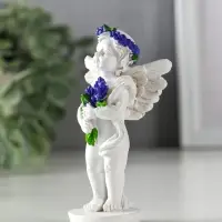 Сувенир полистоун "Ангел с букетом лаванды" бело-фиолетовый МИКС 5,7х3,5х10 см