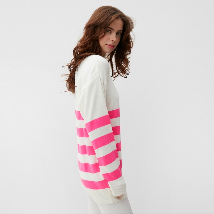 Джемпер женский MINAKU: Casual Collection цвет экрю/фуксия, размер 42