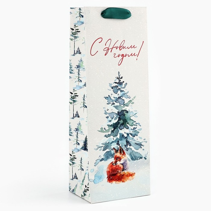 Пакет под бутылку &laquo;С Новым годом&raquo;, лиса, 13 х 36 х 10 см , Новый год