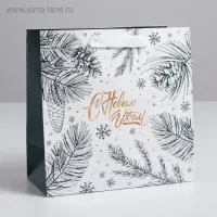 Пакет подарочный ламинированный квадратный &laquo;Еловые шишки&raquo;, 22&times;22&times;11 см