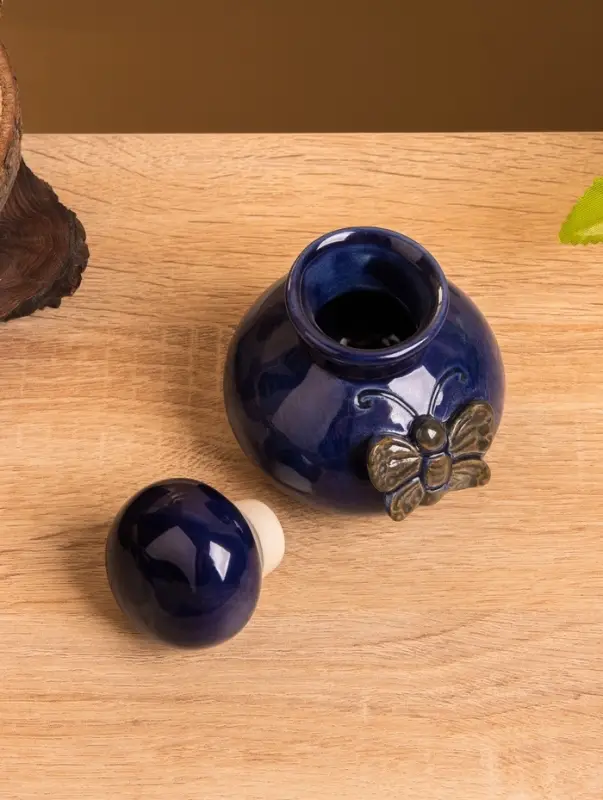 Сосуд для масла "Бабочка" керамика, цв. синий, 8х8х10 см