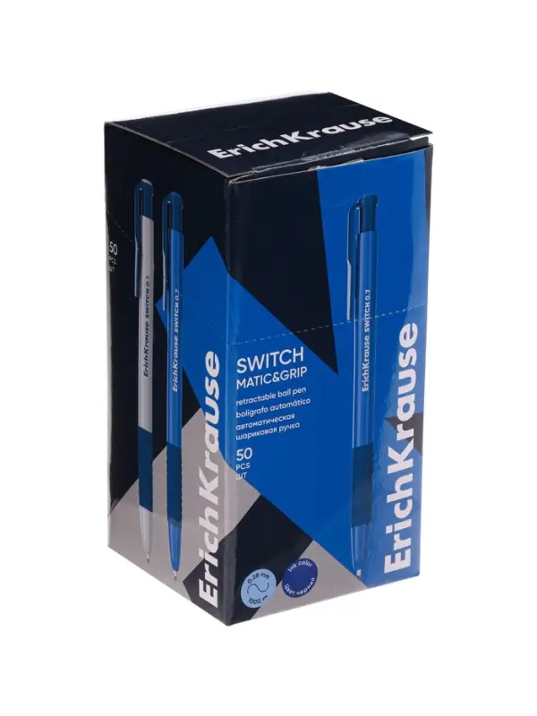 Ручка шариковая автоматическая, ErichKrause Switch Matic&Grip, 0.7 мм, резиновый держатель, синяя