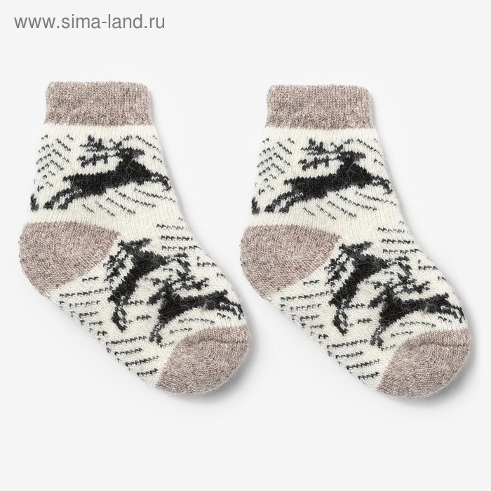 Носки детские шерстяные &laquo;Олени&raquo;, цвет белый, размер 16