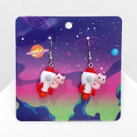 Серьги ассорти &laquo;Радость&raquo; коты на ракете, цветные в серебре