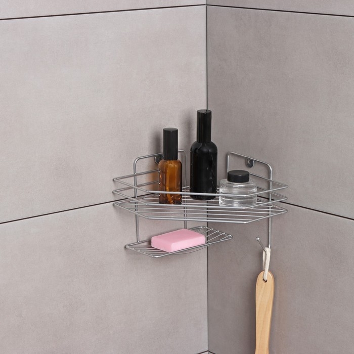 Полка настенная, с мыльницей, 20&times;20&times;15,5 см, цвет хром