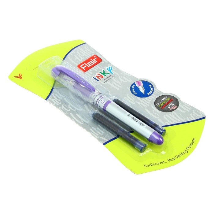 Ручка перьевая Flair Inky + 2 штуки запасных картриджей, МИКС, в блистере