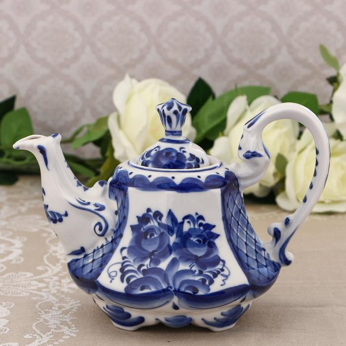 Кофейник &laquo;Цветы&raquo;, H=16 см, гжель