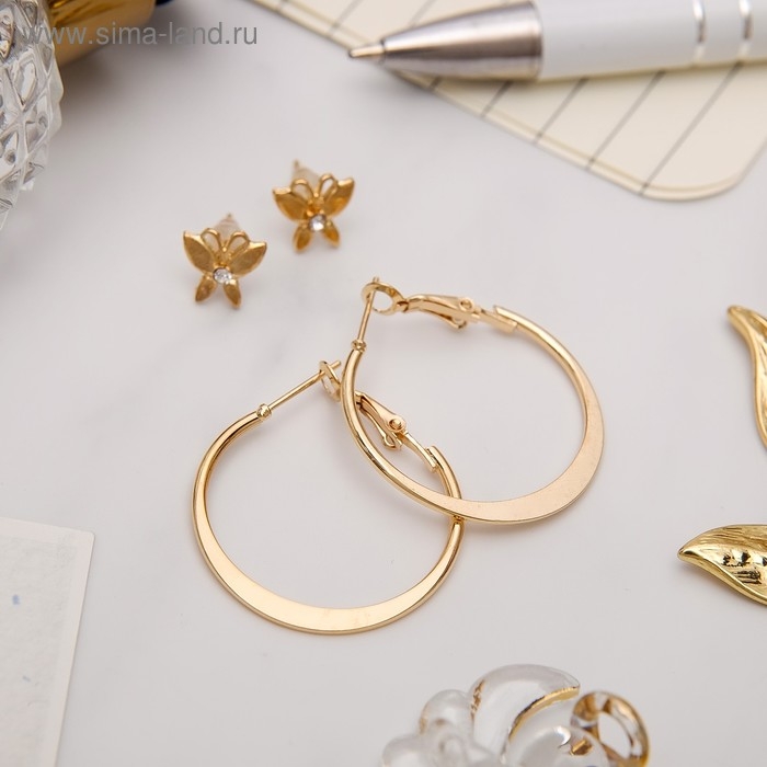 Серьги-кольца с пусетами &laquo;Бабочка&raquo;, цвет золото, d=2,5 см