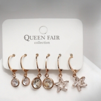 Серьги набор 3 пары &laquo;Трио&raquo; звезды, цвет белый в золоте