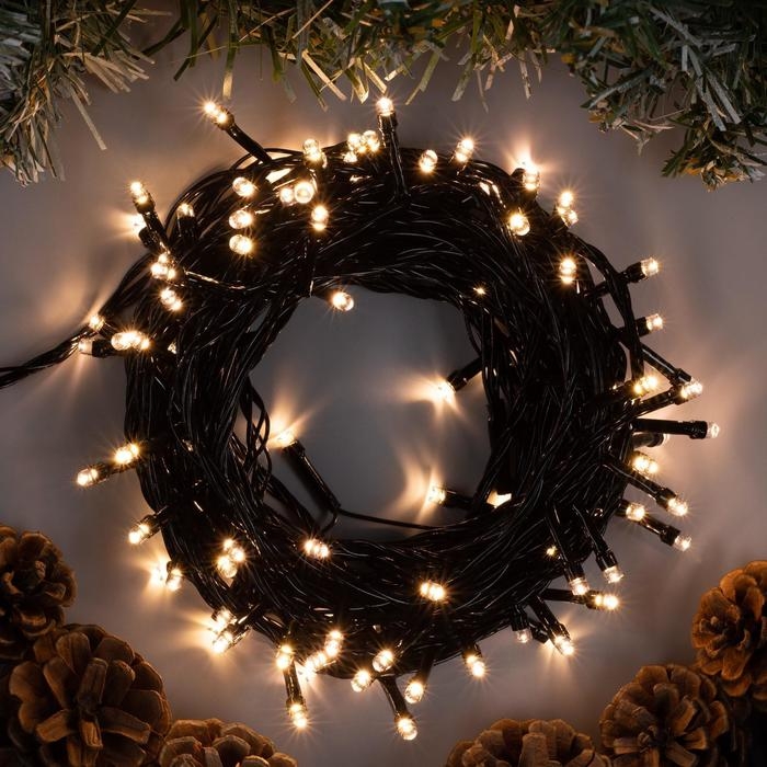 Гирлянда &laquo;Нить&raquo; 10 м, IP20, тёмная нить, 100 LED, свечение тёплое белое, 8 режимов, 220 В