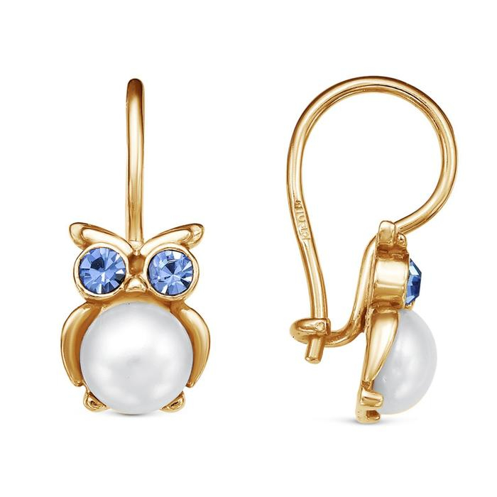 Серьги детские &laquo;Совушка&raquo;, розовое золочение, цвет бело-голубой