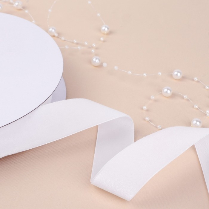 Лента бархатная, 25 мм, 18 &plusmn; 1 м, цвет белый №01