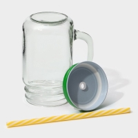 Кружка стеклянная с крышкой и трубочкой Доляна &laquo;Гладь&raquo;, 450 мл, 10&times;7,5&times;13 см, цвет МИКС