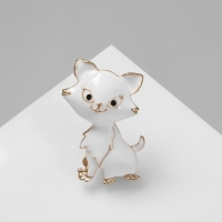 Брошь &laquo;Котенок&raquo; взъерошенный, цвет белый в золоте