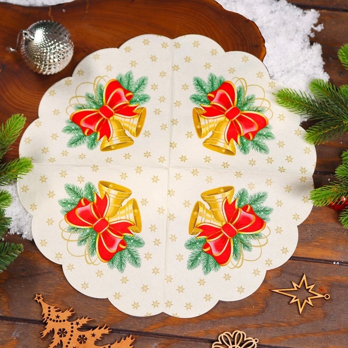 Новогодние салфетки бумажные Art Bouquet Rondo &laquo;Новогодние колокольчики&raquo;, 3 слоя, d 32 см., 12 шт.