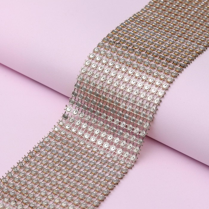 Лента с имитацией страз, 6 см, 9 &plusmn; 1 м, цвет золотой