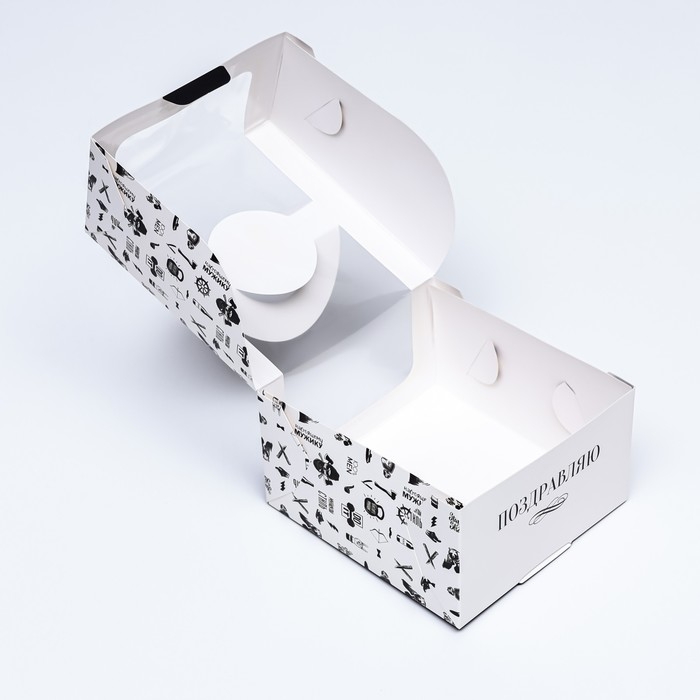 Коробка под бенто-торт с окном "Самый смелый", 14 х 14 х 8 см