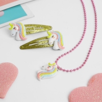 Комплект детский 2 предмета: 2 заколки, кулон «Единороги», цвет розово-золотой Комплект детский 2 предмета: 2 заколки, кулон «Единороги», цвет розово-золотой