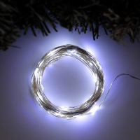Гирлянда &laquo;Нить&raquo; 10 м роса, IP20, серебристая нить, 100 LED, свечение белое, 12 В