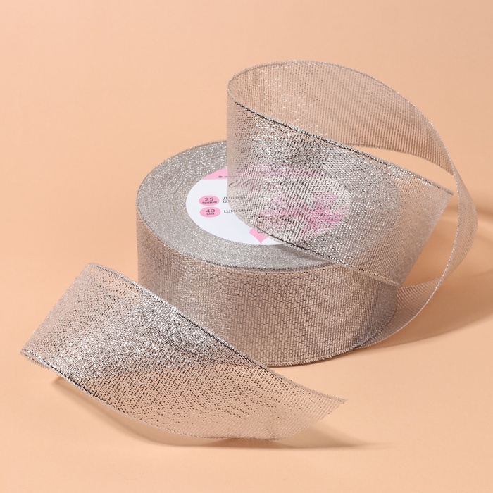 Лента парчовая, 40 мм, 23 &plusmn; 1 м, цвет серебряный