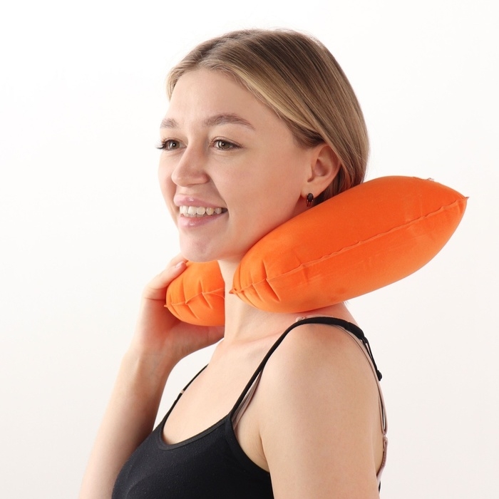 Подушка для шеи дорожная, надувная, 38 &times; 24 см, цвет оранжевый