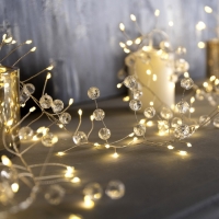 Гирлянда &laquo;Мишура&raquo; 2 м роса с насадками &laquo;Грозди&raquo;, IP20, серебристая нить, 200 LED, свечение тёплое белое, ААх3