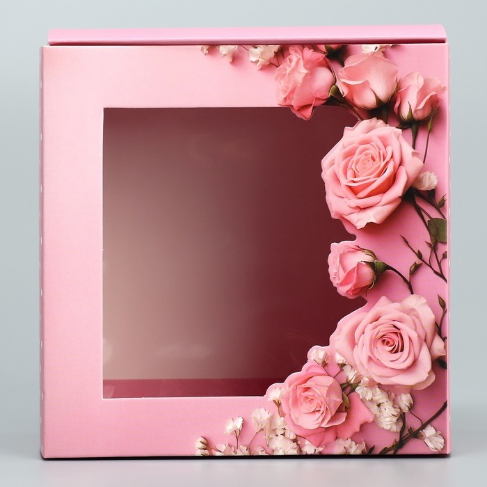 Коробка-фоторамка подарочная складная, упаковка, &laquo;Нежные розы&raquo;, 14 х 14 х 8 см