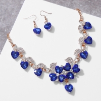 Набор 2 предмета: серьги, колье &laquo;Вернисаж&raquo; сердце и цветы, цвет сине-белый в золоте, 42см