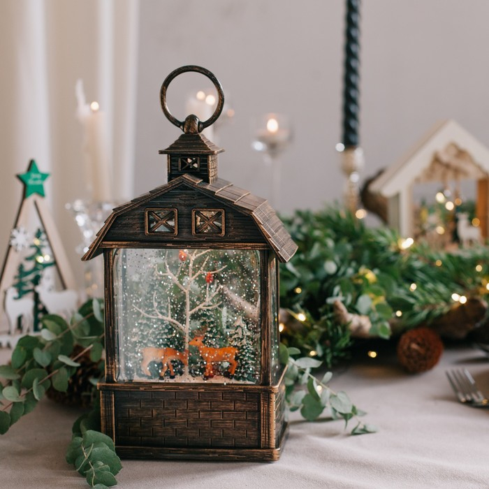 Светодиодная фигура &laquo;Олени в лесу&raquo; 14 &times; 24 &times; 8 см, пластик, батарейки ААх3 (не в комплекте), USB, свечение тёплое белое