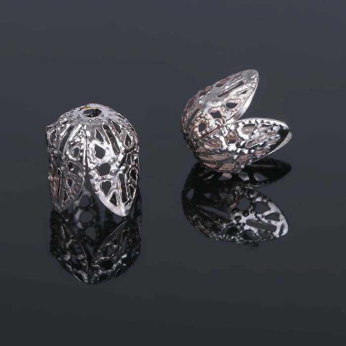 Шапочки для бусин (набор 20шт), СМ-051, 11×12 мм, цвет серебро Шапочки для бусин (набор 20шт), СМ-051, 11×12 мм, цвет серебро