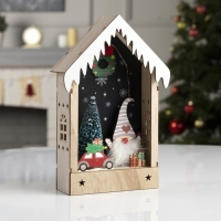 Светодиодная фигура &laquo;Домик с эльфом&raquo; 14 &times; 29 &times; 5.5 см, дерево, батарейки AAAx2 (не в комплекте), свечение тёплое белое