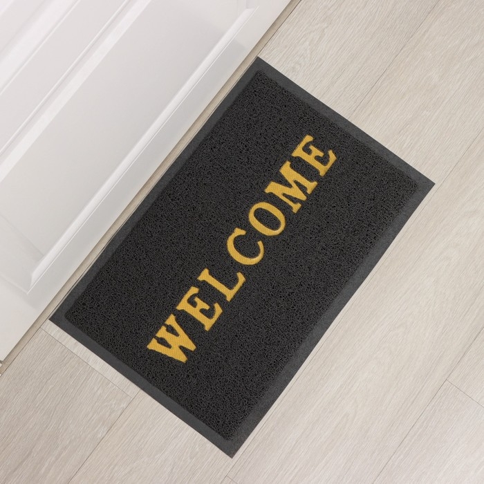 Коврик придверный Доляна Welcome, с окантовкой, 38&times;58 см, цвет серый