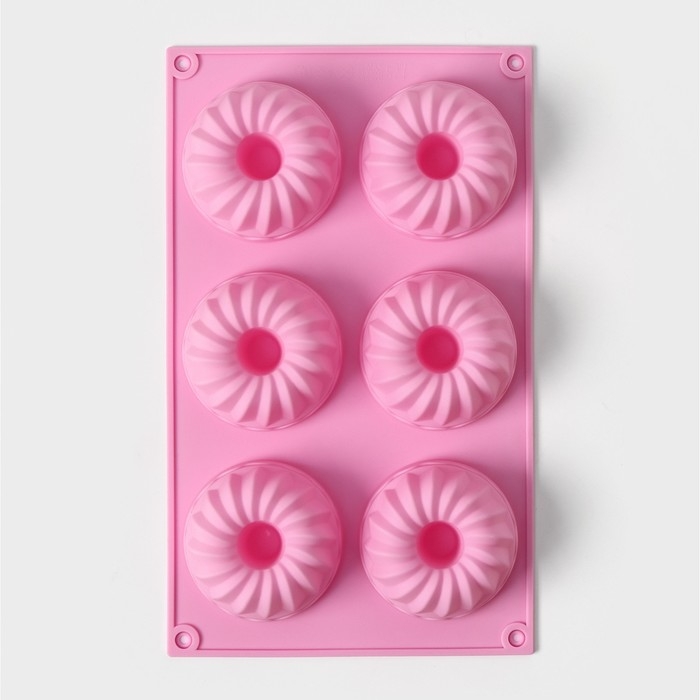 Форма для выпечки Доляна &laquo;Немецкий кекс&raquo;, силикон, 17&times;27 см, 6 ячеек (d=7 см), цвет розовый