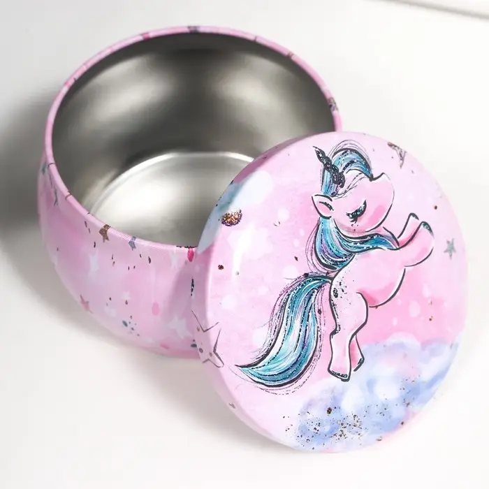 Шкатулка металл круглая "Единорожек" МИКС 5х6,5х6,5 см