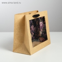 Пакет подарочный крафтовый с пластиковым окном, упаковка, &laquo;Flowers&raquo;, 24 х 20 х 11см
