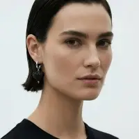 Серьги "Сияние вечера" сердце, цвет чёрный в серебре