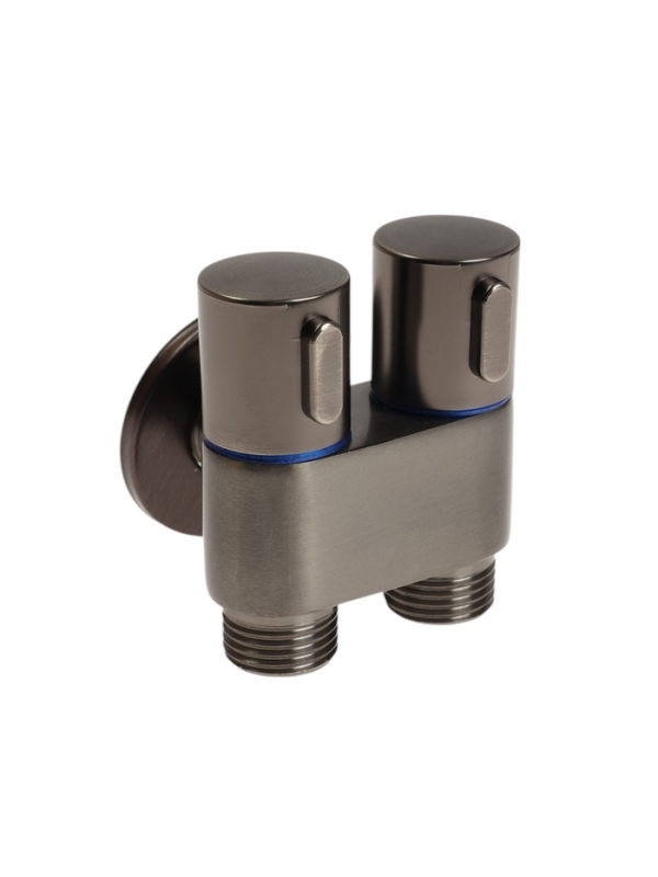 Кран двойной ZEIN engr, 1/2" х 1/2", два вентиля, кран-букса керамика, нерж. сталь, графит