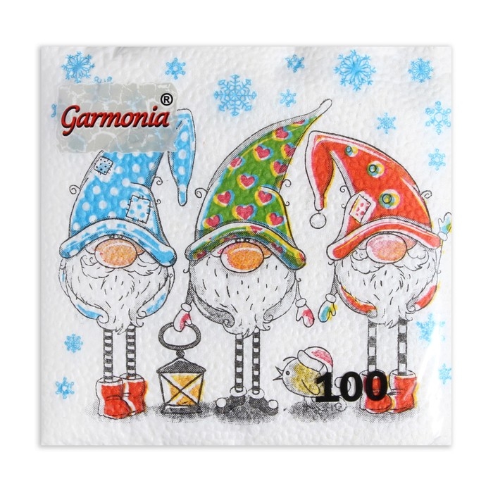 Новый год. Салфетки бумажные Гармония цвета &laquo;Сказочные гномы&raquo;, 24х24 см, 100 листов