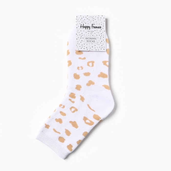 Носки махровые женские, цвет белый/леопард, р-р 23-24