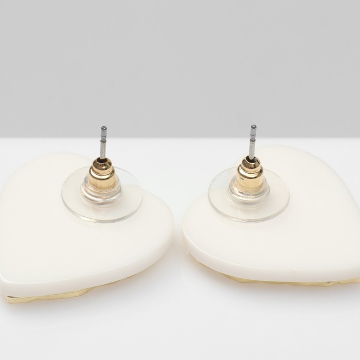 Серьги акрил &laquo;Сердце&raquo; влюблённость, цвет бело-золотой