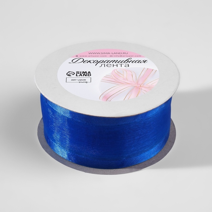 Лента декоративная, капроновая/атласная, 40 мм, 18 ± 1 м, цвет синий Лента декоративная, капроновая/атласная, 40 мм, 18 ± 1 м, цвет синий