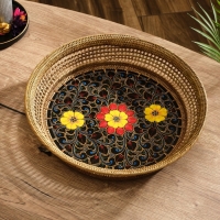 Корзина плетеная ротанг "Цветы 3", 34х34х6 см, МИКС