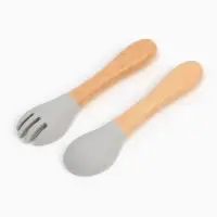 Тарелка детская секционная с ложкой и вилкой, 3 секции, серый, Mum&Baby