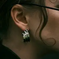 Серьги металл "Трио" на увеличение, цвет серебро